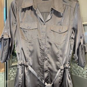New York & Company Gray Satin Blouse